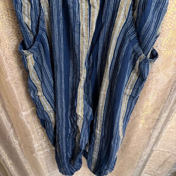 Free People Kind Favor Navy Blue Cotton Wide Leg Romper Jumpsuit Medium - Picture 5 of 12